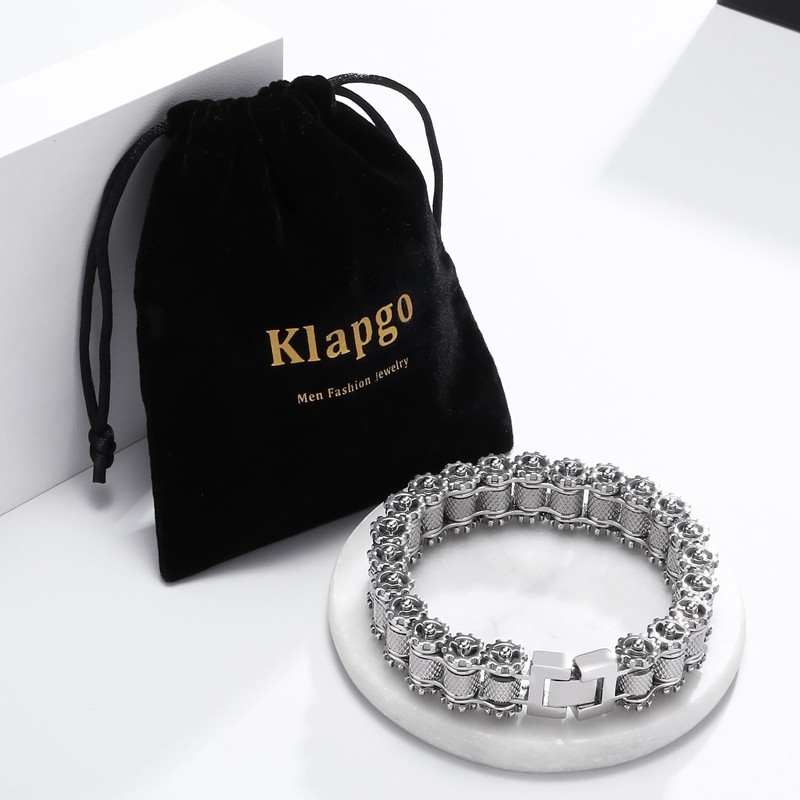 Klapgo Men's Stainless Steel Gear Link Chain Bracelet Industrial Motorcycle