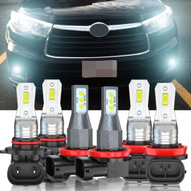 CHUSYYRAY For Toyota Highlander 2014-2019 6xLED Headlight+Fog Light Bulbs Combo Kit 6000K