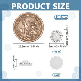 FINGERINSPIRE 100 PCS Rhinestone Faux Pearl Buttons 0.45x0.47x0.2inch White Flat Back Floral Pearl Buttons Without Hole ABS Plastic Buttons Crystal Rhinestone Buttons for DIY Scrapbooking Decoration