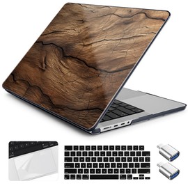 Yebiseven for M4 MacBook Pro 14 Inch Case 2025 2024 2023 2021 Model A3112/A3401/A3185/A2918/A2992/A2779/A2442 M3 M2 M1, Hard Shell with Keyboard Cover+Trackpad Film+OTG Adapter, Wood Pattern