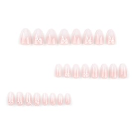 24 Pcs Short Oval Press on Nails White Bow Designs Fake Nails Gradient White Acrylic Glue on Nails False Nails Press ons Reusable Stick on Nails for Women French Manicure Decorations
