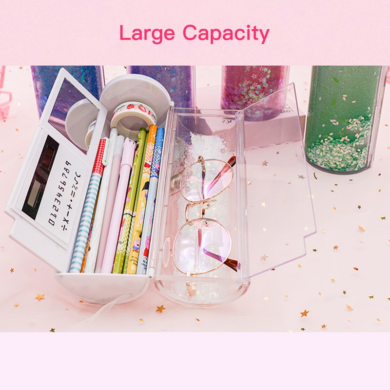 NBX Pencil Cases Multifunctional Standing Quicksand Pencil Case Organizer Double