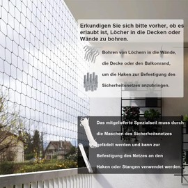 Voarge 4 x 3 m Cat Net for Balcony, Cat Net No Drilling with Mounting Rope, Nails, Cable Ties, Balcony Net for Cats for Securing Balconies, Patios, Windows, Doors, Fences