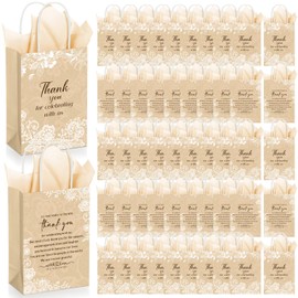 Fuutreo 100 Set Wedding Gift Bags with Tissue Paper Wedding Welcome Favor Paper Bags for Guests with Handles Thank You Bridal Shower Hotel 21 * 8 * 15cm(Vintage Lace)