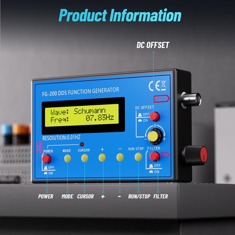 1Hz-500kHz DDS Signal Generator with Schumann Resonator, Portable Multifunction Waveform