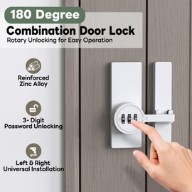 YogePote Keyless Password Barn Door Lock, 180 Degree Adhesive Cabinet Lock with 3-Digit Combination, Sliding Flip Door Latch with Glue and Screws for Gate, Closet, Shed, Pantry, Bedroom (White-1pc)