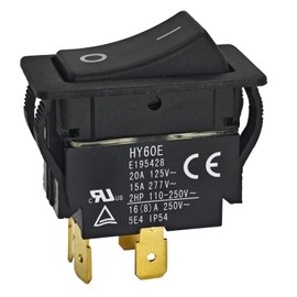 HY60E ON/Off Rocker Switch, 4-Pin 20A 125V/250V, Compatible with KEDU HY60E, 2LNC4, D507336, Shopsmith Tools Pushbutton Switches
