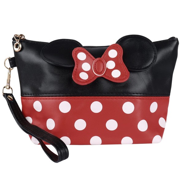 Mouse Ears Style Polka Dot Cosmetic Bag Travel Toiletry Bag Cute Mouse Polka Dots Women's Makeup Bag for Handbag Makeup Bag, Keys, Headphones, Lipstick, pink, PU leather