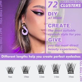 MayIFindYou Wispy Lash Clusters 72 Pcs DIY Individual Clusters Eyelash Extensions Volume Fluffy Lash Extension Kit Reusable Eyelashes Natural Look D Curl with Tweezers(MIX 8-16mm, Violet-A04)