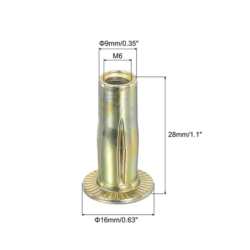 sourcing map Multi-Grip Rivet-Nut, M6 Pre-Bulbed Shank Carbon Steel Color-Zinc-Plated