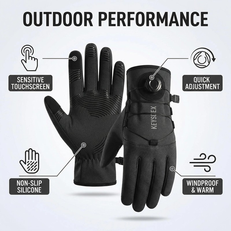 KEYSDEX Winter Motorcycle Gloves for Adult, Black, L