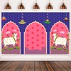 TYOOFD Indian Blue Lotus Cow Pooja Pichwai Backdrop for Traditional