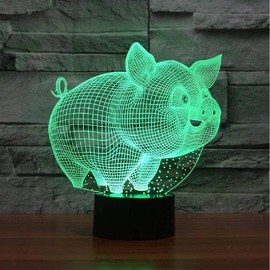 SUPERRUIDALONG 3D Animal Pig Night Light Remote Control Power Touch Table Desk Optical Illusion Lamps 16 Color Changing Lights Home Decoration Xmas Birthday Gift