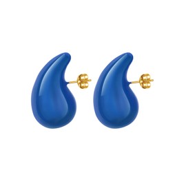 PIYIZ Blue Earrings for Women Stainless Steel Post Lightweight Teardrop Earrings Chunky Hoop Earrings for Lady