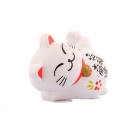 Solar Energy Powered White Maneki Neko Beckoning Waving Arm Fortune Lucky Cat for Home Office, Dash Board Décor (Good Luck)