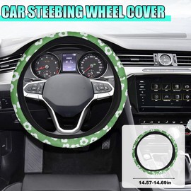 10Pcs Cute Flower Car Accessories Set, Includes Floral Steering Wheel Cover, Seat Belt Covers, Daisy Air Vent Clips, Center Console Armrest Cushion, Cup Coasters for Women Decoration (Green)