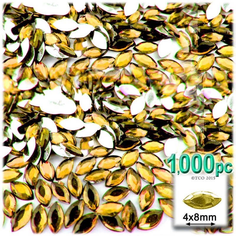 1,000pc Rhinestones Eye Shaped (Navette) 4x8mm Flatback Aqua Blue AQA