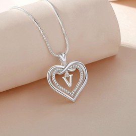 EUDORA Harmony Ball Necklace with Letters for Women, Copper Silver-Plated Heart Letter A-Z Alphabet Pendant Necklace with Name for Women, Gifts for Mother, Daughter, Girlfriend, 20 Inch Chain, Copper,