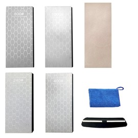 4 Pcs Diamond Sharpening Stone, 5.9×2.4×0.35 IN Diamond Sharpening Plate Honing Stone for Kitchen Sharpening Dull Knives Grindstone With Leather Strop, Angle Guide And Towel (SET-A)