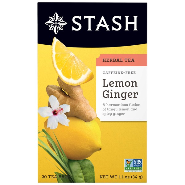 Stash Tea Lemon Ginger Herbal Tea, Box of 20 Tea Bags