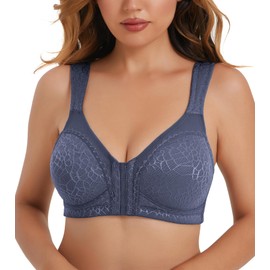 HACI Women's Front Closure Full Coverage Back Support Posture Bra Wireless Comfy(Blue,36C)