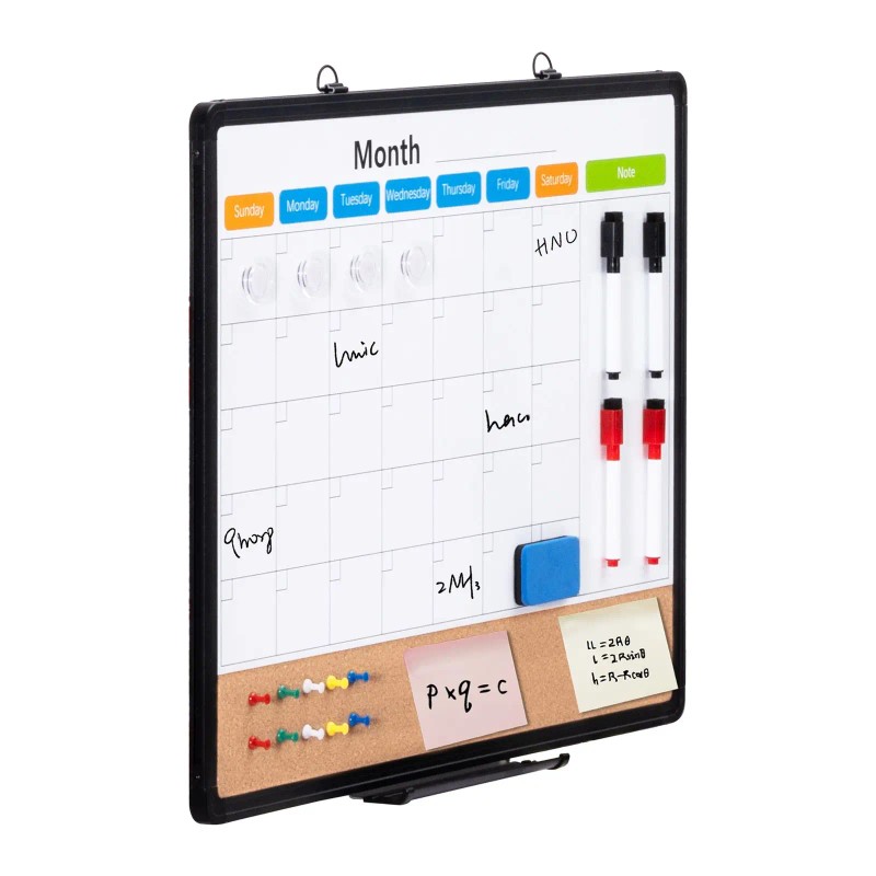 24\"x 18\" Monthly Calendar Board Whiteboard Cork Board Combo Aluminum