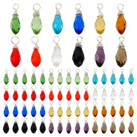 PH PandaHall 72pcs Faceted Teardrop Charms, 12 Colors Transparent Glass Crystal Pendants Wire Wrapped Glass Charms Jewelry Accessories for Necklace Earring Bracelet Jewelry Craft Making