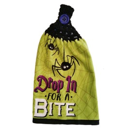 Handcrafted Black Crochet Topped Spider Bite Theme Kitchen Towel