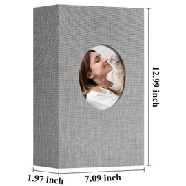Vienrose Photo Album Linen Cover 300 Pockets 4 x 6 Slip in Photo Book with Oval Window Picture Book for Wedding, Anniversary, Vacation, Grey