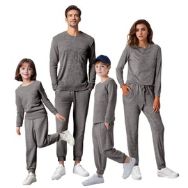 IFFEI Family Matching Pajamas Sets 2 Piece Lounge Set Long Sleeve Soft Loungewear Sleepwear Joggers with Pockets Men XXL Dark Grey