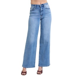 Judy Blue Women's High-Rise Vintage Wash Retro Wide Leg Jeans (Medium Blue, 15)