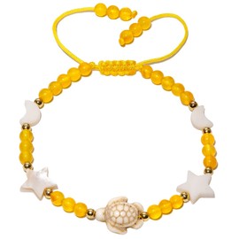 Jewboo Sea Shell Bracelet Moon Star Turtle Friendship Bracelet Beach Jewelry Genuine Agate Aventurine Stretch, Stone, Agate