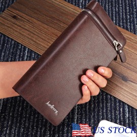 NEW Men's Leather Wallet Large Capacity Long Card Holder Purse Business Bag US