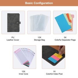 Budget Planner Binder A6 PU Leather Budget Folder Financial Planner Binder with Budget Sheets, Storage Pockets, Dividers and Sticky Notes for Budget Planning and Money Organisation (Grey)