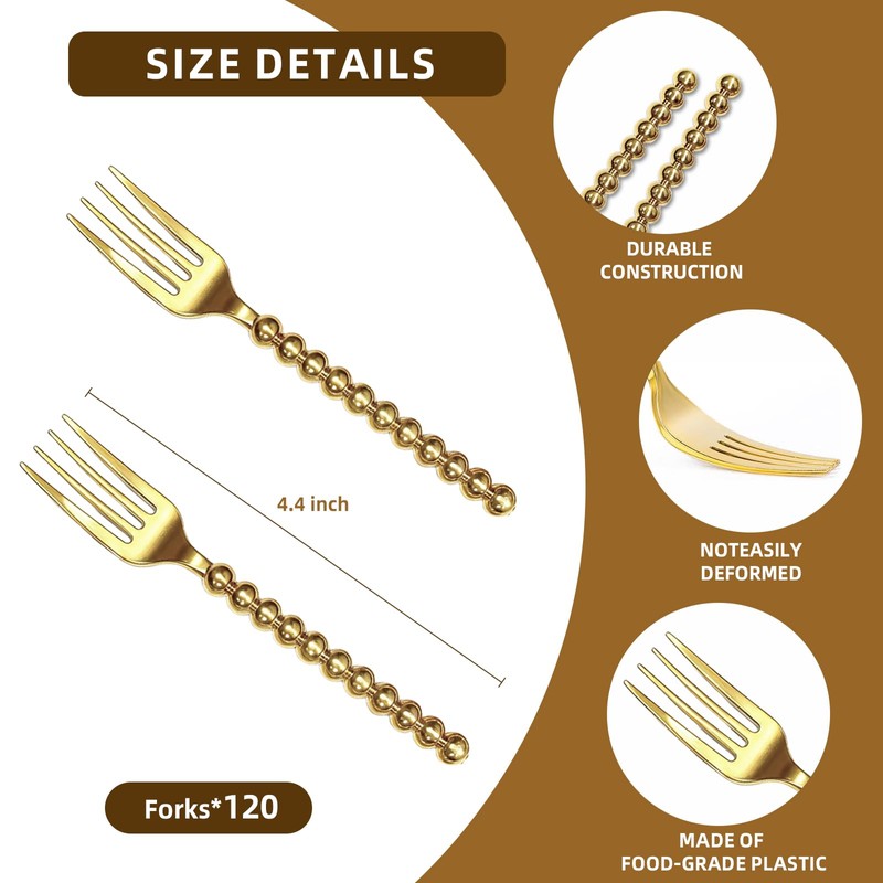 Premium Gold Mini Dessert Forks - 120-Piece with Beaded Handle,