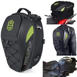 HHLUPUP Motorcycle Tail Bag with Password Lock 25L- 38L Convertible Helmet Backpack, Waterproof Luggage Bags for Dirt Bike and Road Trip Riders Green