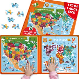 QUOKKA Magnetic Puzzles for Toddlers 4-6 - 2x48 Travel Puzzles Games for Kids Ages 3-5 - USA & World Maps Car Activities Toy for Boys and Girls 2-4 yo - United States Learning Magnet for Road Trip