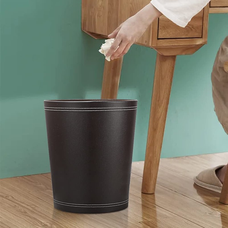 KINGFOM™ Classic Leather Waste Bin, Creative Waste Paper Basket, Storage