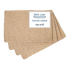 Natural Jute Placemats Set of 4, Heat Resistant Burlap Woven Place mats, Reversible Handcrafted Boho Table Decor, Rustic Farmhouse Indoor/Outdoor Table Mats for Kitchen Decor – 18x12