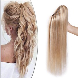 22 inch SEGO Claw Clip in Ponytail Extension Real Human Hair [#18P613 Ash Blonde&Bleach Blonde] 100% Remy One Piece Clip on Hairpieces Straight (120g)