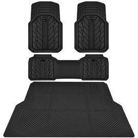 CAR PASS Floor Mats for Cars M-L Size, Heavy Duty Rubber Floor Mats with Trunk Cargo Liner, Universal Trim-to Fit Automotive Floor mats for Truck Van SUV Waterproof All Weather Car Mats Solid Black