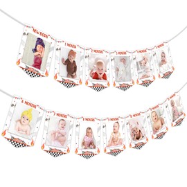 Jollyboom Racing Car 1st Birthday Photo Banner for Boys, Red Vintage Race Car 1st Birthday Decoration Fast One Photo Banner Pre-strung NO DIY From Newborn to 12 Month for Fast One 1st Birthday Party
