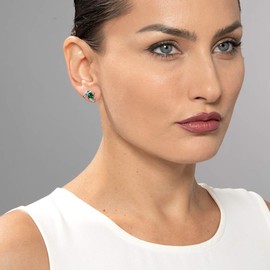 Peora Simulated Emerald Stud Earrings for Women 925 Sterling Silver, 1.50 Carats total Round Shape 6mm, Friction Backs, Dainty Green Earrings, May Birthstone