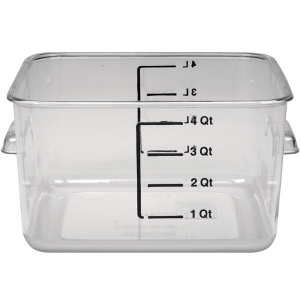 Rubbermaid Commercial Products-FG630400 Plastic Space Saving Square Food Storage Container For Kitchen/Sous Vide/Food Prep, 4 Quart, Clear, LID SOLD SEPARATELY