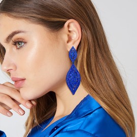 Flyonce Blue Rhinestone Earrings, Sparkly Crystal Wedding Bridal Drop Dangle Chandelier Earrings for Women