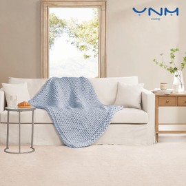 YnM Cooling Chunky Throw Blanket, Medium-Weight, Hand Knitted, Skin Friendly, Ventilated and Breathable, Machine Washable, Home Décor Piece for Couch, Sofa and Bed (Azure Blue, 40x50 Inch)