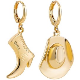 Cowboys Earrings Western Cowgirls Cowboy Boots Hat Metal Western Earrings for Women Men (Gold, One size)