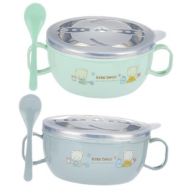 COLLBATH Stainless Steel Bowl Double Layer Insulated Rice Bowl Handle Easy to Clean