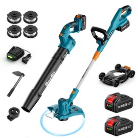 SEESII Electric String Trimmer and Leaf Blower Combo Kit, 3 in 1 Cordless Weed Wacker Grass Eater with 1.3"/2.1" Height, Battery 12" Lawn Mower & Rotary Handheld Blower with 5-Speed for Yard Lawn