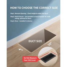 4x10 Floor Regsiter Vent Covers for Home Floor Wall Ceiling - Black with Screws for Easy Installation - Heavy Duty Steel Walkable Finish for Quiet Adjustable Air Vent Cover 4‘’ x 10‘’- 5 Pack